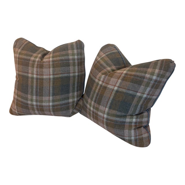 Plaid Wool Sanderson Fabric Pillows For Sale