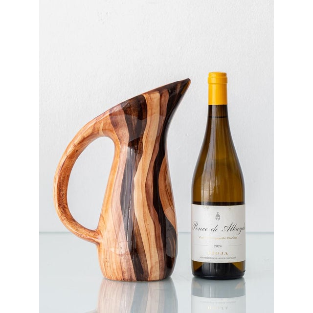 Beige Mid-Century Modern French Faux Bois Earthenware Pitcher, 1950 For Sale - Image 8 of 15