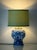 Blue Ceramic Ginger Jar Lamp with New Pistachio Green Silk Shade from Royal Delft, 1971 For Sale - Image 3 of 16