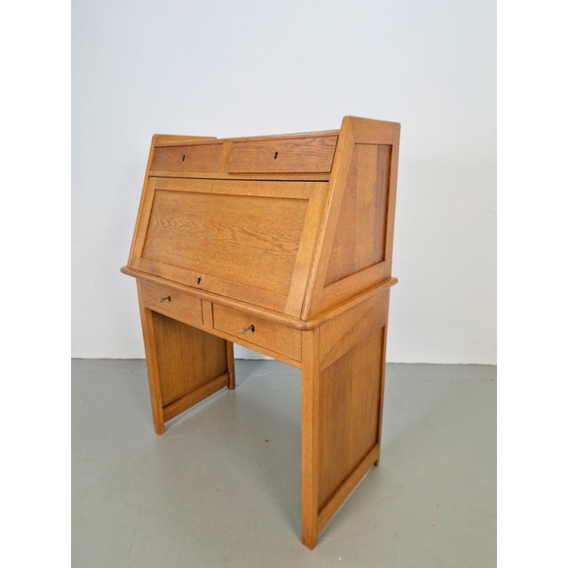 Art Deco Arts & Crafts Secretary in Natural Oak, 1930s For Sale - Image 3 of 15