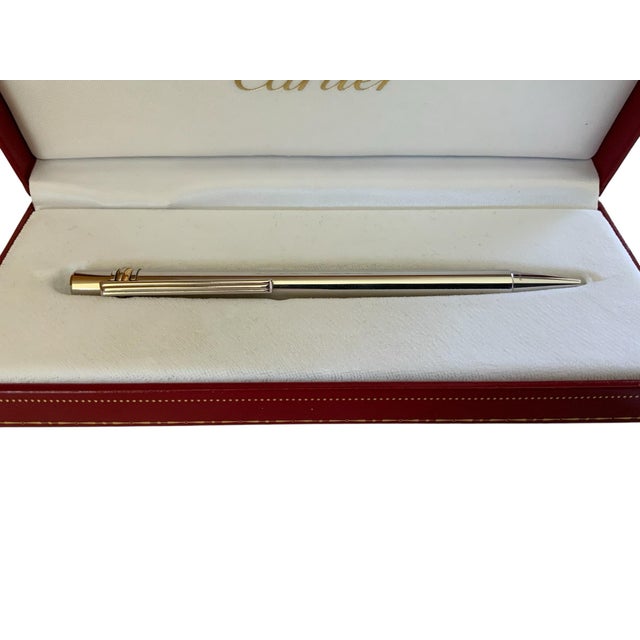 Traditional Vintage Must De Cartier Trinity Smooth Silver Plated Ballpoint Pen - Boxed W/ Serial D 14856 Made in France 1980s For Sale - Image 3 of 6
