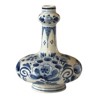 Petite Mid-Century Delftware Blue & White Hand Painted, Single Flower Vase For Sale