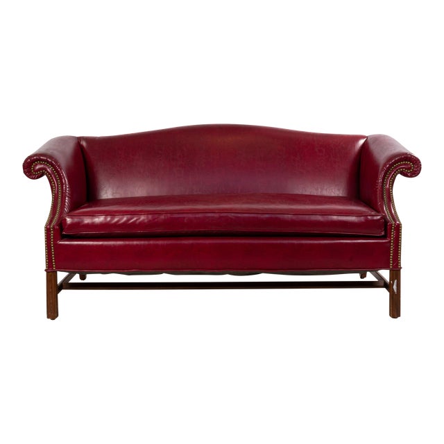 Dark Red Leather Sofa With Upholstery Stud Detail Chairish