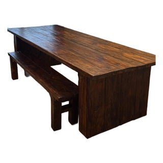 Rustic Modern Solid Wood Dining Table & Bench For Sale