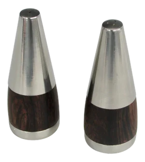Stainless Steel on Rosewood Modernist Salt and Pepper Shakers Marked Denmark - A Pair