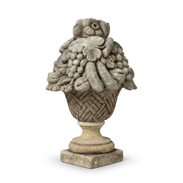 Evoking the timeless elegance of classic European estate gardens, this hand-detailed vintage cast stone basket sculpture...