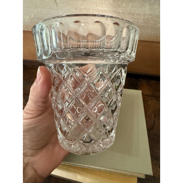 1990s Attributed Waterford Crystal Flower Pot Vase | Diamond Cut Crystal Cachepot | Vintage Crystal Planter For Sale - Image 4 of 8
