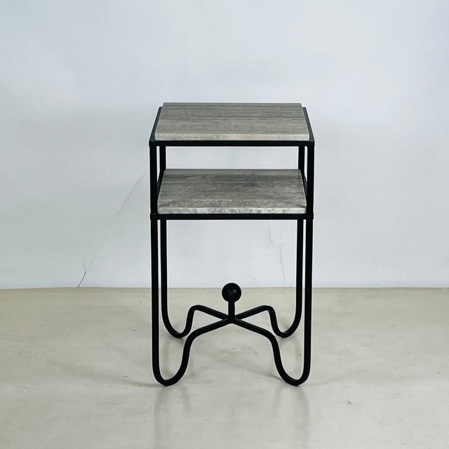 Modern Pair of 2-Tier Entretoise End Tables in Silver Travertine by Design Frères For Sale - Image 3 of 8