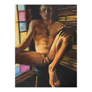 Vintage Expressionist Male Nude Study (C. 1980, Acrylic on Canvas) For Sale