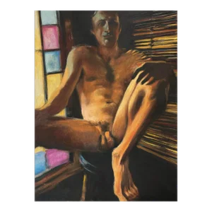 Vintage Expressionist Male Nude Study (C. 1980, Acrylic on Canvas)
