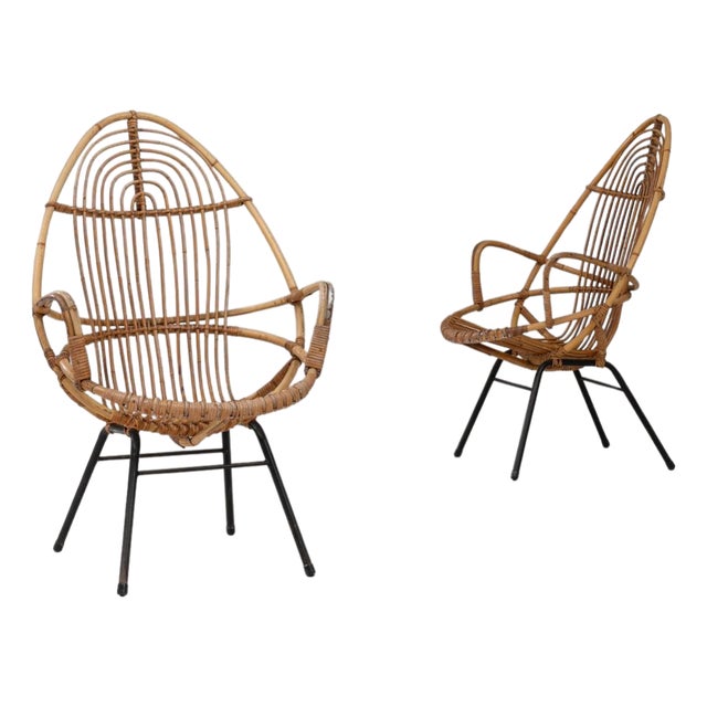 1960s French Bamboo Lounge Chairs - A Pair For Sale