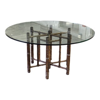 1970s McGwire Rattan and Glass Dining Table For Sale