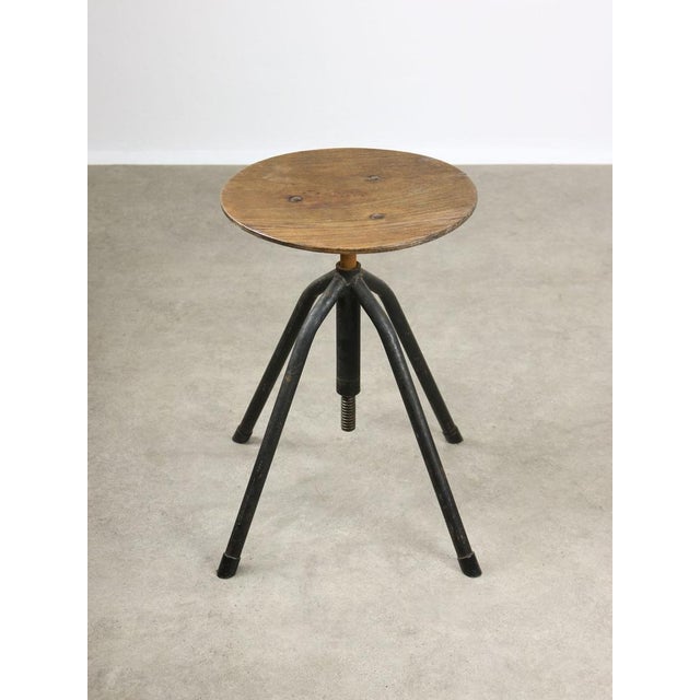 Mid-Century Industrial Italian Black Metal and Plywood Swivel Stool, 1950s For Sale - Image 12 of 12