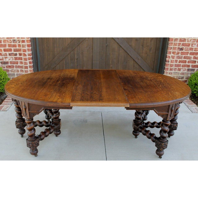 Antique English Oak Jacobean Style Oval Barley Twist Dining Table
