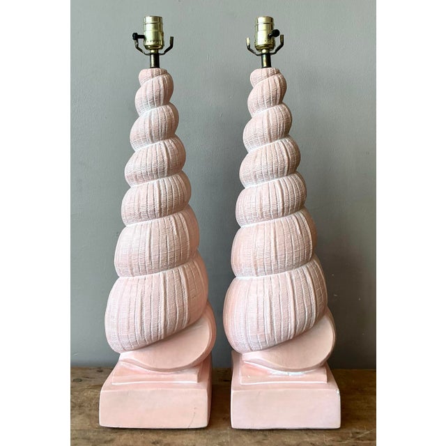 Late 20th Century Vintage Boho Plaster Shell Lamps - A Pair For Sale - Image 5 of 7