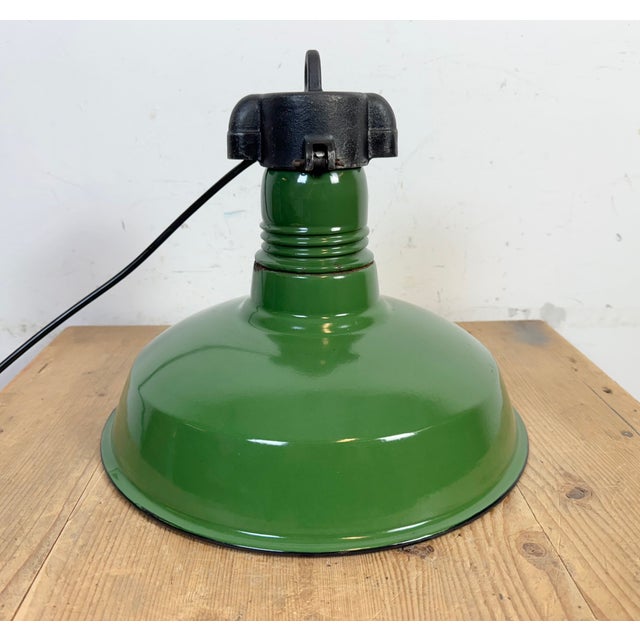 Industrial Green Enamel Factory Pendant Lamp, 1960s For Sale - Image 10 of 18