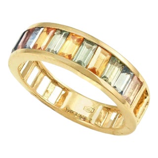 1.8 Ctw Multi Sapphire Half Eternity Band 18k Yellow Gold Size 7 ( All Sizes Available ) For Sale
