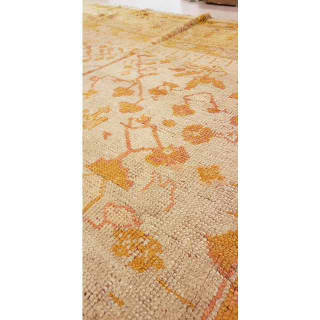 Antique Oushak Carpet, Handmade Oriental Rug, Pale Blue Green, Yellow, Coral Rug For Sale - Image 9 of 18