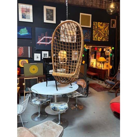 Wood Mid-Century Modern Wicker Rattan Hanging Chair, Italian Franco Albini Style For Sale - Image 7 of 13