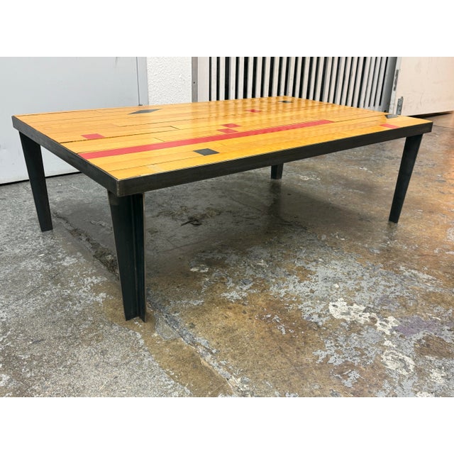 Shabby Chic Reclaimed Wood From Gym Floor Coffee Table For Sale - Image 3 of 12