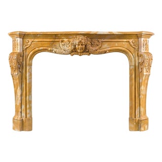 Large Rococo Carved Siena Marble Fireplace Mantel For Sale