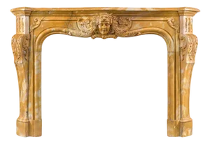 Large Rococo Carved Siena Marble Fireplace Mantel