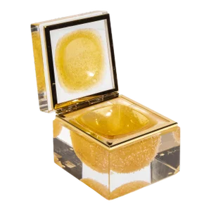 Hand Blown Murano Box in Amber With Bubbles