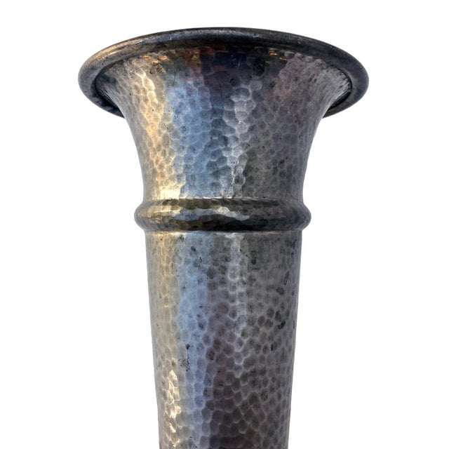 Art Deco Mid 20th Century Hammered American Pewter Vase For Sale - Image 3 of 9