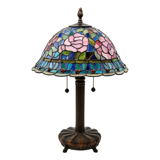 1980s Dale Tiffany Inc Stained Leaded Glass Lamp For Sale