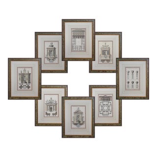 Antique French Architecture Engraving Framed Set 8 Neufforge For Sale