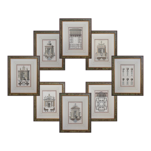 Antique French Architecture Engraving Framed Set 8 Neufforge