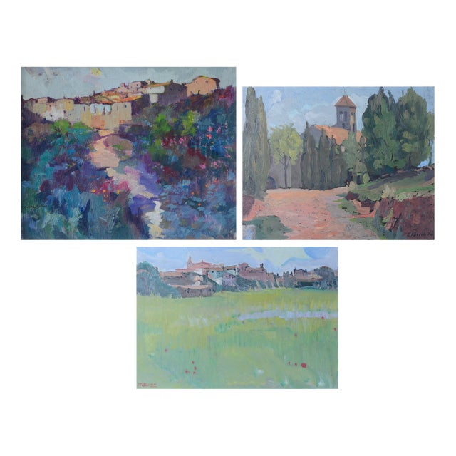 Unknown, Color Compositions, 1970s, Oil Paintings, Framed, Set of 3 For Sale