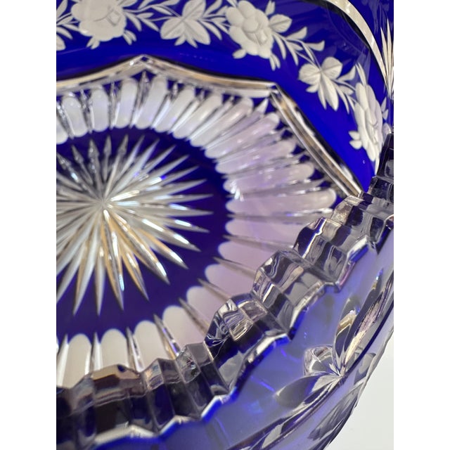 Mid 20th Century Czech Bohemian Cobalt Blue Cut to Clear Crystal Centerpiece Bowl For Sale - Image 18 of 18
