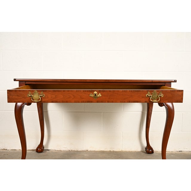 1960s Baker Furniture Chippendale Carved Mahogany Writing Desk, Newly Refinished For Sale - Image 5 of 16
