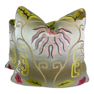 Clarence House "Miranda" in Aqua 22" Pillows-a Pair For Sale
