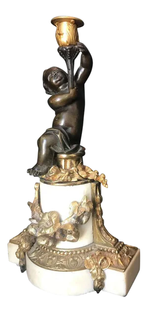 Louis XVI Style Putto Ormolu Patinated Bronze and Marble Candlestick