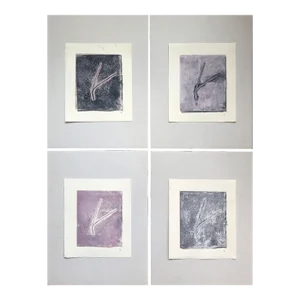 Pine Needles - Becoming 02_0-04 6*7 Original Collagraph Monoprint Art by Carrie Bergey - Black White Grey Purple- Set of 4