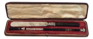 Napoleon III French Leather Cased 3-Piece Sterling and Agate Desk -Writing Set