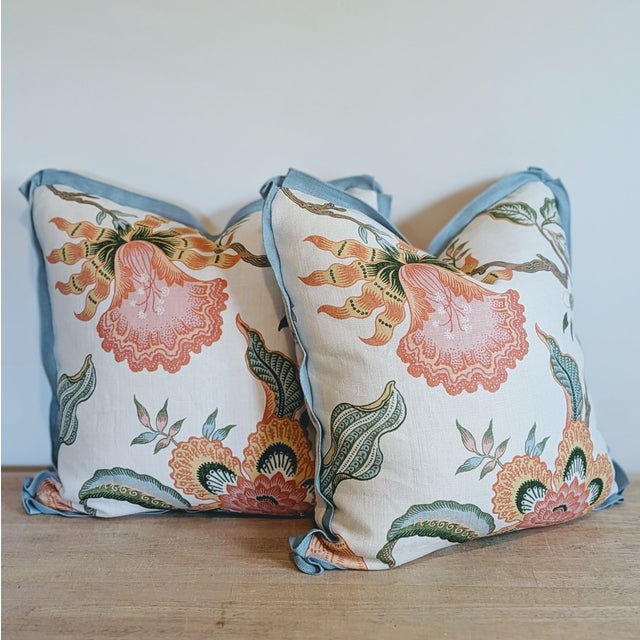 Schumacher Hothouse Flowers in Sunshine Pillows With Blue Butterfly Flange For Sale In Greensboro - Image 6 of 7