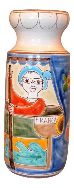Italian Giovanni Desimone Hand Painted Big Art Pottery Flower Vase, Vessel Italy