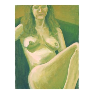 1990s Vintage Seated Nude Woman Oil Painting on Canvas Muted Tones For Sale