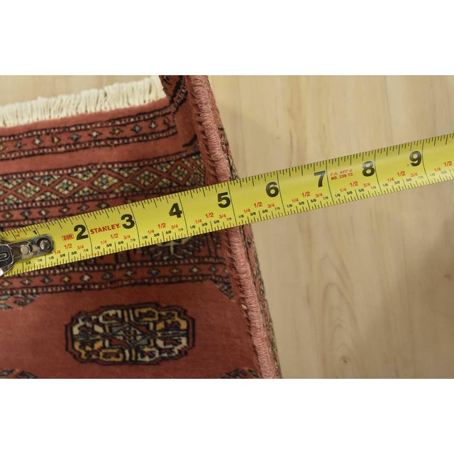 Bokhara Rug 2’11” X 4’8” Pink Wool Tribal Hand-Knotted Oriental Carpet For Sale - Image 9 of 11