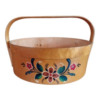 Vintage Authentic Norwegian Rosemaling Wooden Basket For Sale