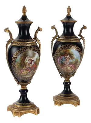 Antique Vases in Bronze and Porcelain, Set of 2