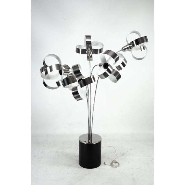 Space Age Italian Metal Floor Lamp with Floral Shades, 1970s For Sale - Image 6 of 14