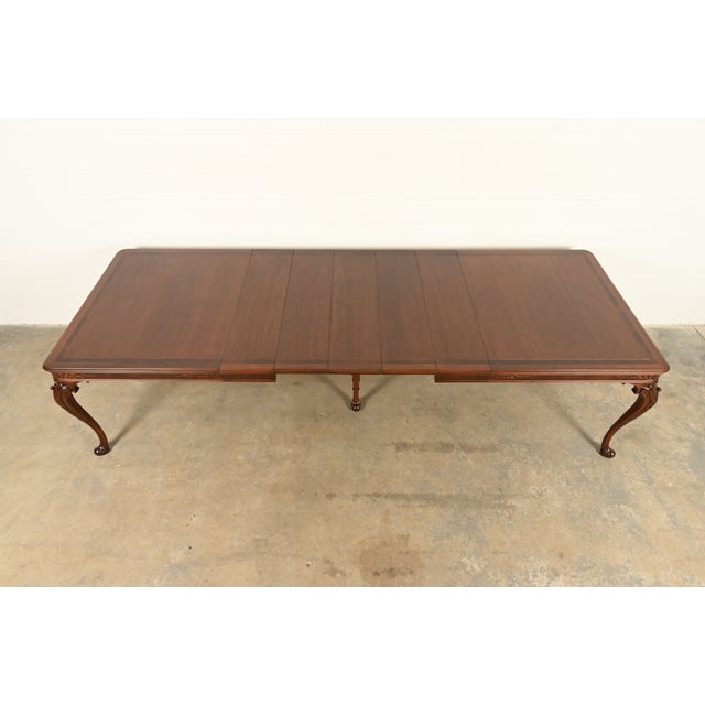 Romweber Style Georgian Walnut and Burl Wood Extension Dining Table, Newly Refinished For Sale - Image 9 of 17