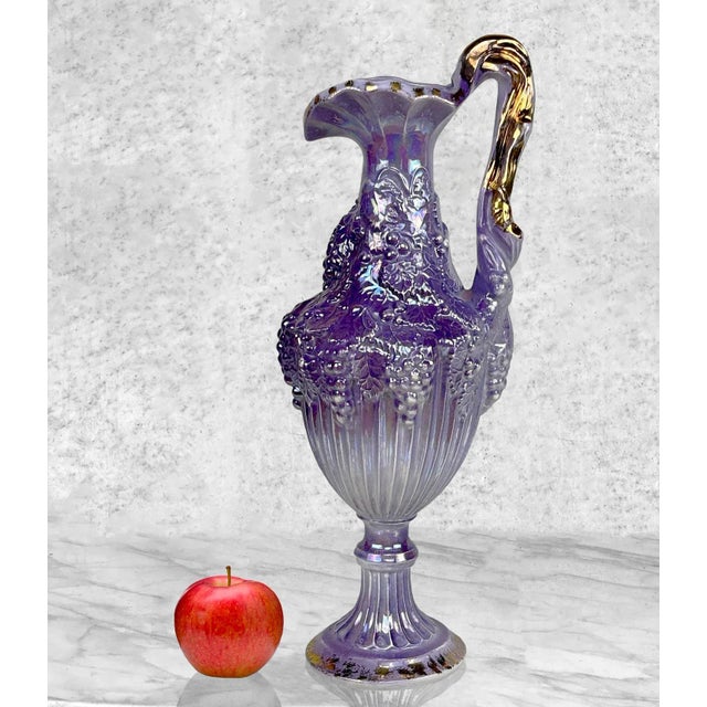 Vintage Majolica Amethyst Porcelain Grapevine Motif Ewer/Pitcher, c.1960's - Pairs Nicely with Many Traditional & Eclectic...