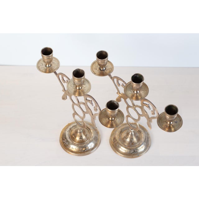 Brass Peacock Three-Arm Candelabras With Pierced Filigree For Sale - Image 10 of 12