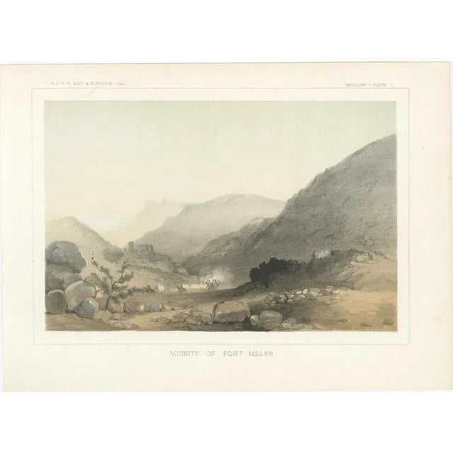 This atmospheric lithograph, "Vicinity of Fort Miller," depicts the rugged terrain surrounding one of the key sites of...