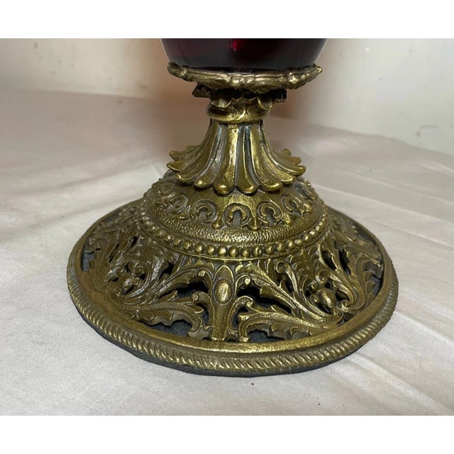 1990s Tall Bohemian Style Red Cut to Clear Bronze Mounted Ornate Lidded Jar Vase Urn For Sale - Image 5 of 10